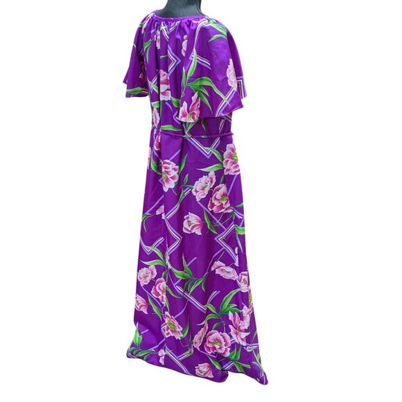 Hilo Hattie Hawaiian Purple Floral Maxi Dress With Belted Waist Short Sleeves Si - Picture 4 of 9